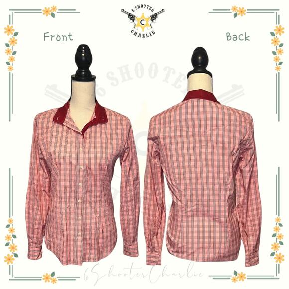 SALTARE Equestrian Women's Size 8 Pink Plaid Long Sleeve Show Button Down Shirt - Picture 1 of 7